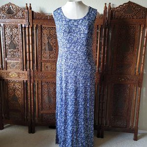 Vintage Blue and White Micro Floral Ditsy Print Maxi Dress